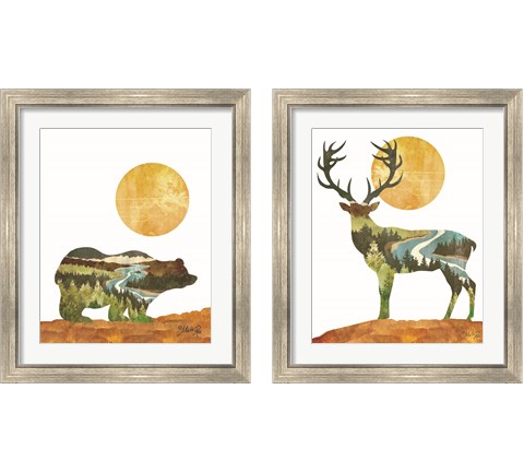 Forest Deer & Bear 2 Piece Framed Art Print Set by Marla Rae