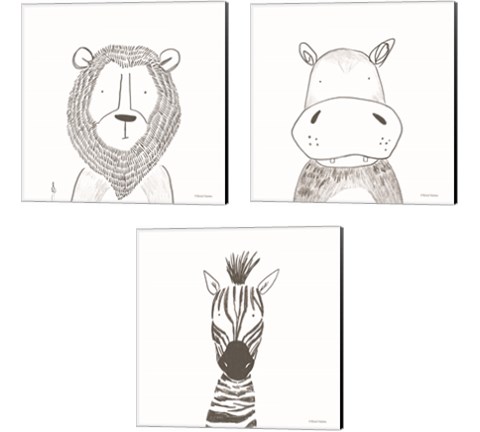 Animal Line Drawing 3 Piece Canvas Print Set by Rachel Nieman