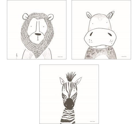 Animal Line Drawing 3 Piece Art Print Set by Rachel Nieman