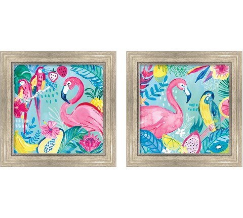 Fruity Flamingos 2 Piece Framed Art Print Set by Farida Zaman