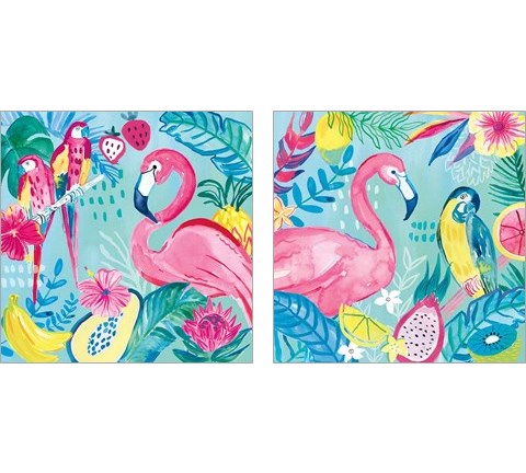 Fruity Flamingos 2 Piece Art Print Set by Farida Zaman
