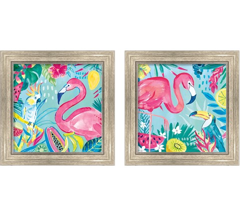 Fruity Flamingos 2 Piece Framed Art Print Set by Farida Zaman