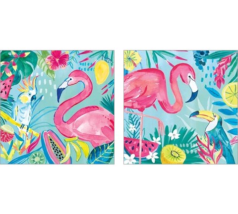 Fruity Flamingos 2 Piece Art Print Set by Farida Zaman
