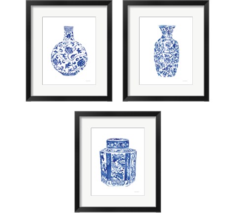 Chinoiserie Vase 3 Piece Framed Art Print Set by Mercedes Lopez Charro