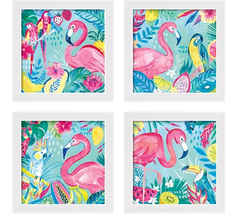 Fruity Flamingos 4 Piece Framed Art Print Set by Farida Zaman