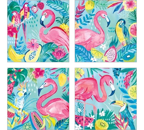 Fruity Flamingos 4 Piece Art Print Set by Farida Zaman