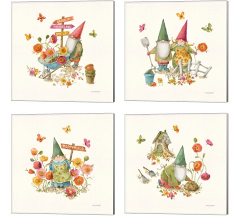 Garden Gnomes 4 Piece Canvas Print Set by Lisa Audit