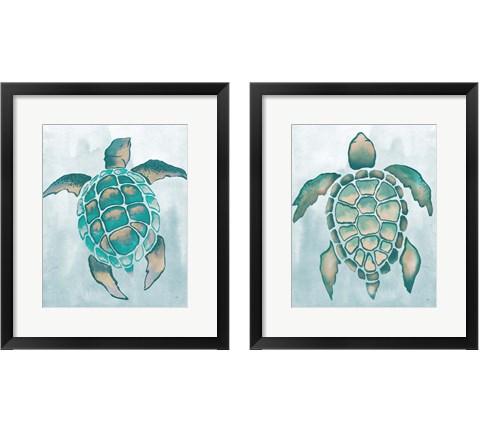 Aquatic Turtle  2 Piece Framed Art Print Set by Elizabeth Medley