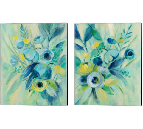 Elegant Blue Floral 2 Piece Canvas Print Set by Silvia Vassileva