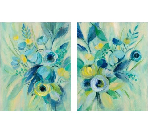 Elegant Blue Floral 2 Piece Art Print Set by Silvia Vassileva