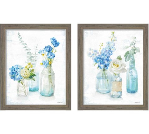 Beach Cottage Florals - No Shells 2 Piece Framed Art Print Set by Danhui Nai
