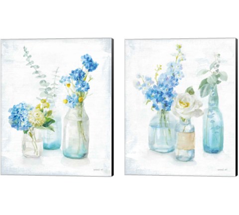 Beach Cottage Florals - No Shells 2 Piece Canvas Print Set by Danhui Nai