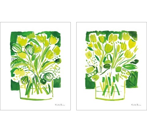 Lemon Green Tulips 2 Piece Art Print Set by Farida Zaman
