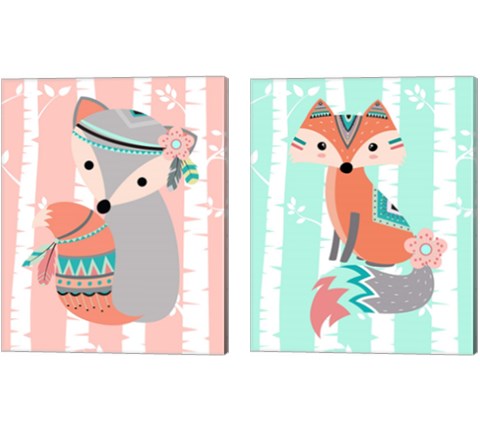 Tribal Fox Girl  2 Piece Canvas Print Set by Tamara Robinson