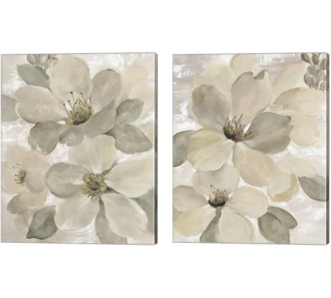 White on White Floral 2 Piece Canvas Print Set by Silvia Vassileva