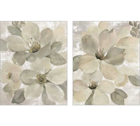 White on White Floral 2 Piece Art Print Set by Silvia Vassileva