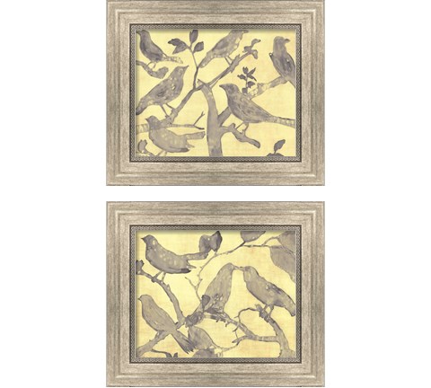 Yellow-Gray Birds 2 Piece Framed Art Print Set by Stellar Design Studio