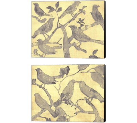 Yellow-Gray Birds 2 Piece Canvas Print Set by Stellar Design Studio