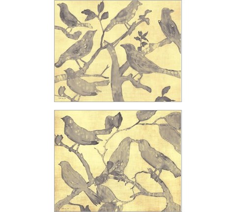 Yellow-Gray Birds 2 Piece Art Print Set by Stellar Design Studio