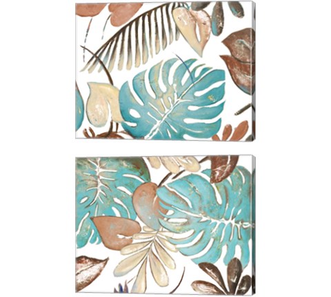 Teal and Tan Palms 2 Piece Canvas Print Set by Patricia Pinto