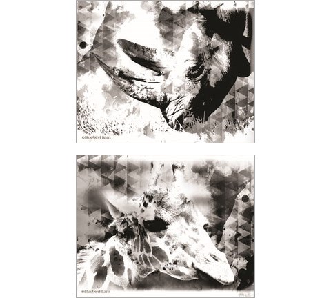 Modern Black & White Safari Animal 2 Piece Art Print Set by Bluebird Barn