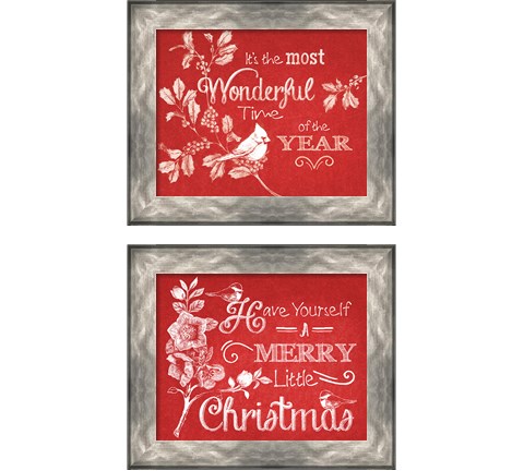 Chalkboard Christmas Sayings on Red 2 Piece Framed Art Print Set by Beth Grove