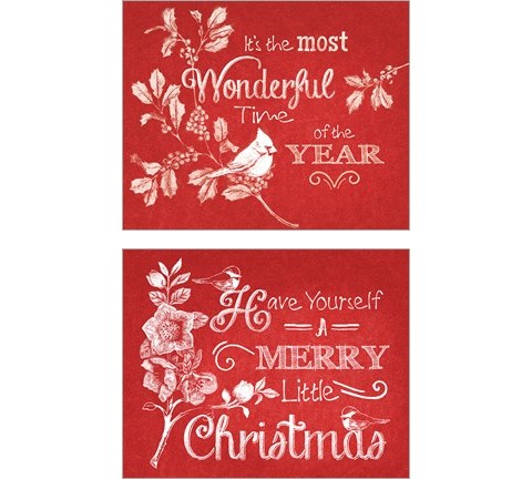 Chalkboard Christmas Sayings on Red 2 Piece Art Print Set by Beth Grove