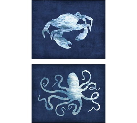 Sealife on Blue 2 Piece Art Print Set by Edward Selkirk