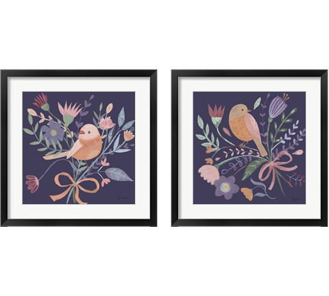 Royal Birds Purple 2 Piece Framed Art Print Set by Farida Zaman