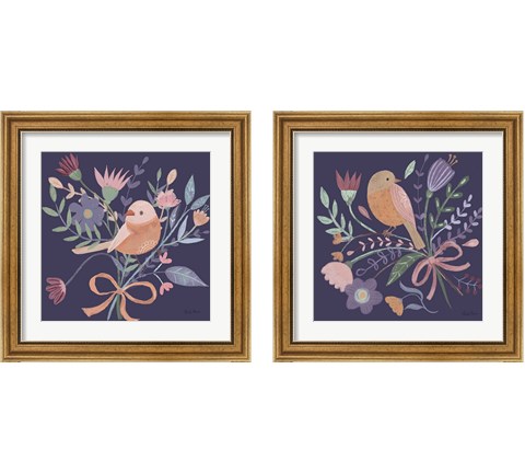 Royal Birds Purple 2 Piece Framed Art Print Set by Farida Zaman