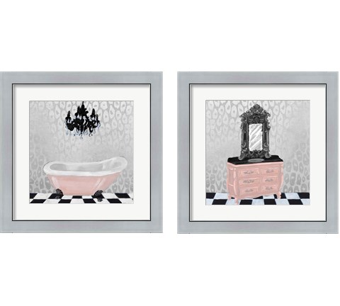 Rose Gold Bath 2 Piece Framed Art Print Set by Tiffany Hakimipour