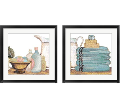 Gold Bath Accessories 2 Piece Framed Art Print Set by Elizabeth Medley