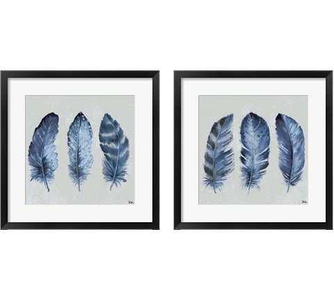 Indigo Feathers 2 Piece Framed Art Print Set by Patricia Pinto