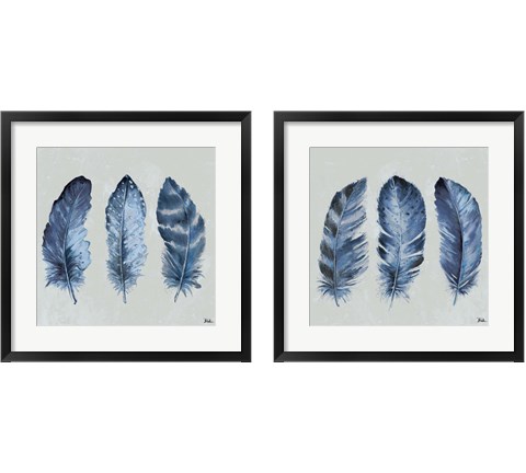 Indigo Feathers 2 Piece Framed Art Print Set by Patricia Pinto