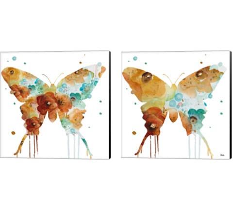 Mis Flores Butterfly 2 Piece Canvas Print Set by Patricia Pinto