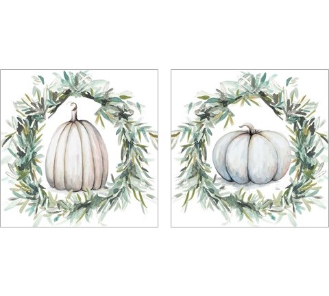 White Pumpkin With Garland 2 Piece Art Print Set by Patricia Pinto