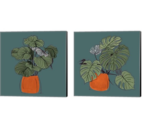 The Retro Pot On Teal 2 Piece Canvas Print Set by Patricia Pinto