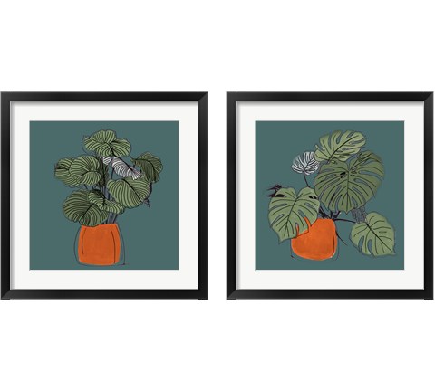 The Retro Pot On Teal 2 Piece Framed Art Print Set by Patricia Pinto
