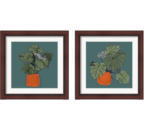 The Retro Pot On Teal 2 Piece Framed Art Print Set by Patricia Pinto