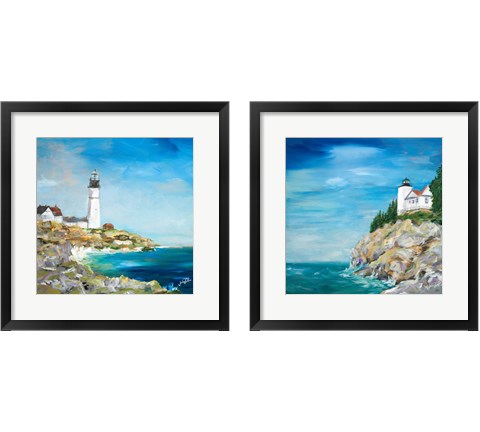 Lighthouse on the Rocky Shore 2 Piece Framed Art Print Set by Julie DeRice