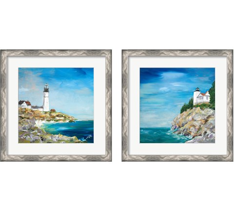 Lighthouse on the Rocky Shore 2 Piece Framed Art Print Set by Julie DeRice