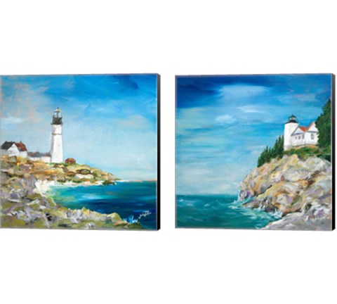 Lighthouse on the Rocky Shore 2 Piece Canvas Print Set by Julie DeRice