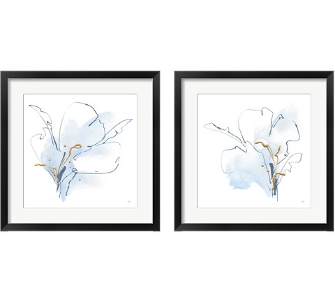 Blue and Gold Floral 2 Piece Framed Art Print Set by Chris Paschke