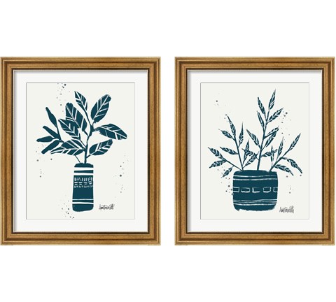 Monochrome Blue Botanical Sketches 2 Piece Framed Art Print Set by Anne Tavoletti