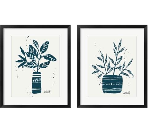 Monochrome Blue Botanical Sketches 2 Piece Framed Art Print Set by Anne Tavoletti