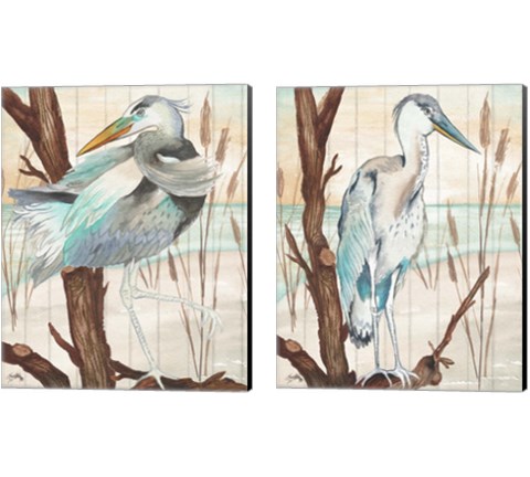 Heron On Branch 2 Piece Canvas Print Set by Elizabeth Medley