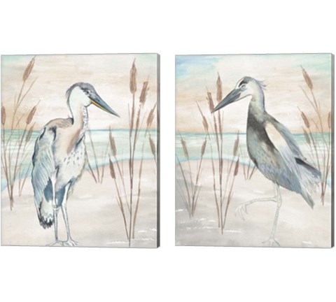 Heron By Beach Grass 2 Piece Canvas Print Set by Elizabeth Medley