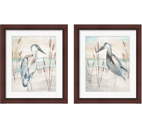 Heron By Beach Grass 2 Piece Framed Art Print Set by Elizabeth Medley