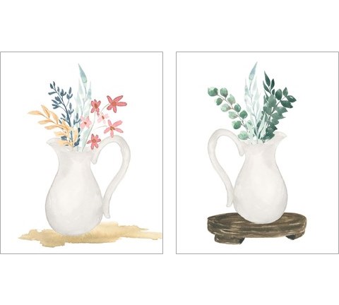 Farmhouse Pitcher With Flowers 2 Piece Art Print Set by Lucille Price