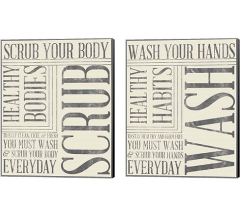 Bath Reminders in Gray 2 Piece Canvas Print Set by SD Graphics Studio